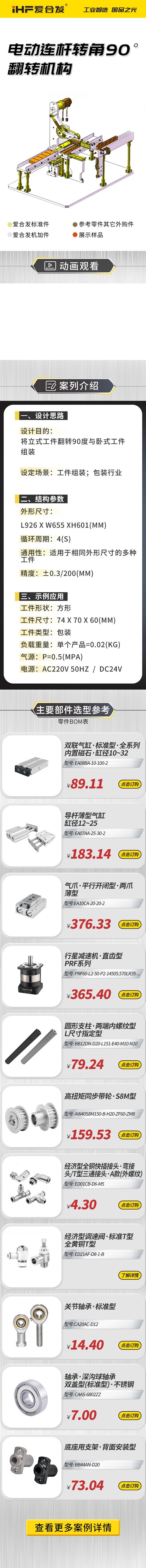 愛合發：案例介紹，電動連桿轉角90°翻轉機構！
